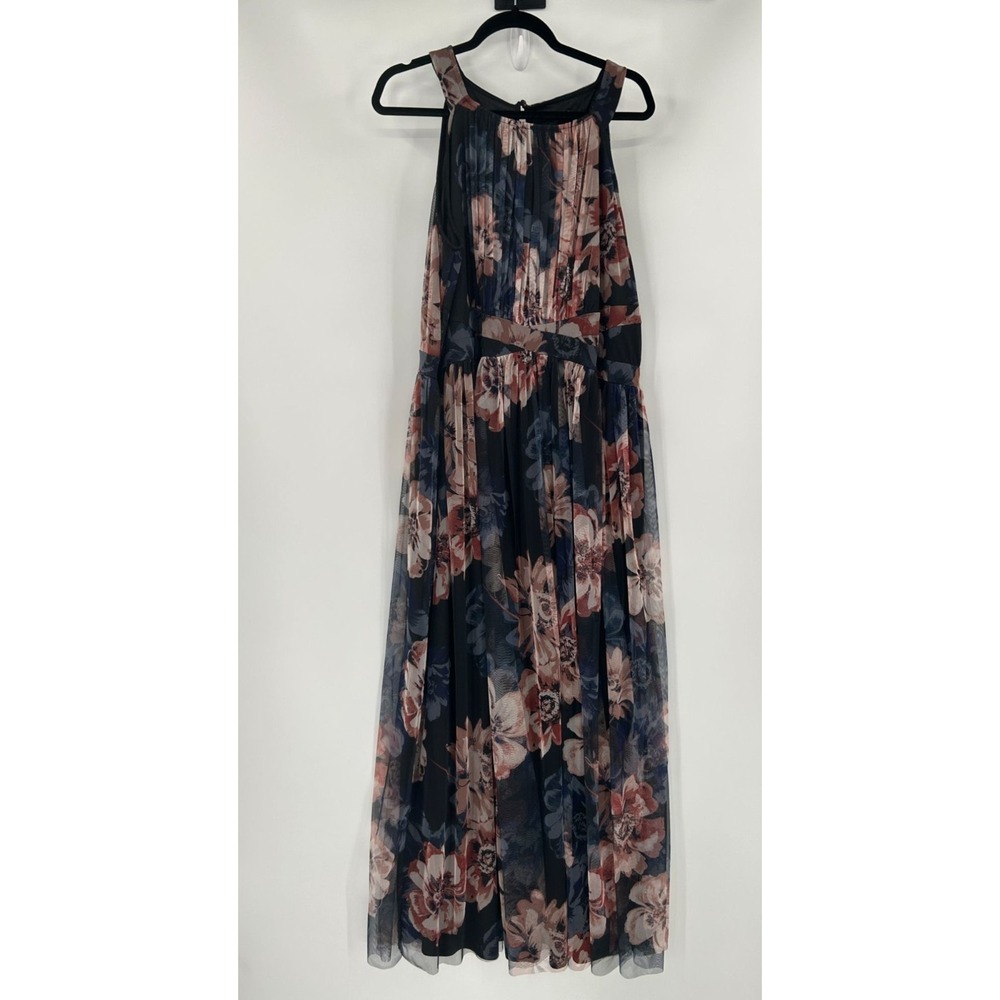 Floral Sleeveless Maxi Dress With Pleated Skirt & Zipper‎ Closure Size L